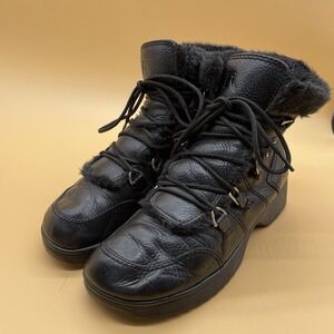 Report, Women's black leather upper  lace up Fleece Lined Boots,‎ Owl, Size 9